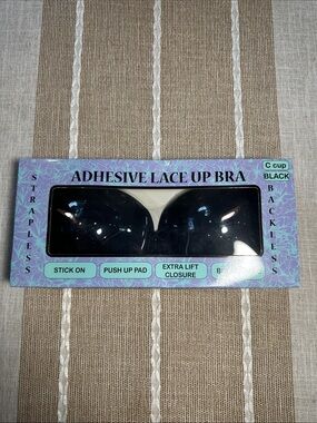 Adhesive Lace Up Strapless Bra - Black C Cup
